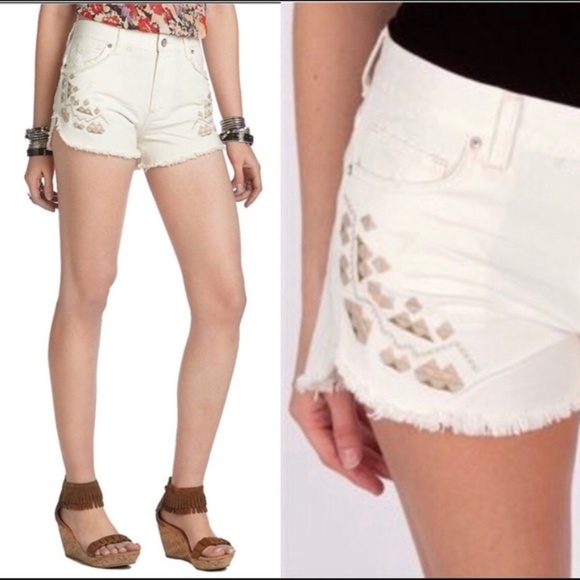 free people white jean shorts